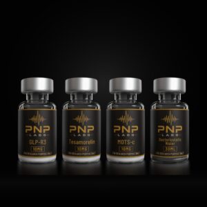 The Fuel Stack - GLP-R3, Tesamorelin and MOTS-c research vials with bacteriostatic water